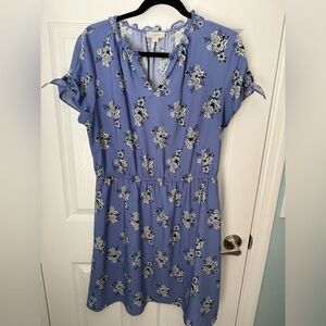 LOFT Periwinkle Dress with Tie Sleeve Details